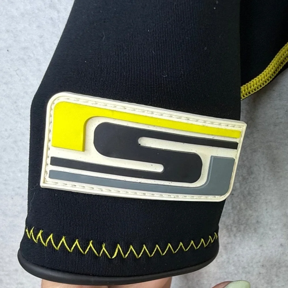 Slippery Shorty Wetsuit Mens Large Black Neon Yellow Neoprene Jet Ski Surf‎ L